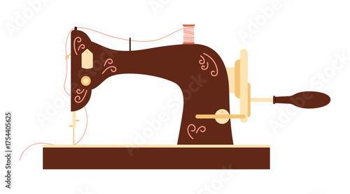 Classic Victorian era sewing machine isolated on white background for antique and retro design vector illustration