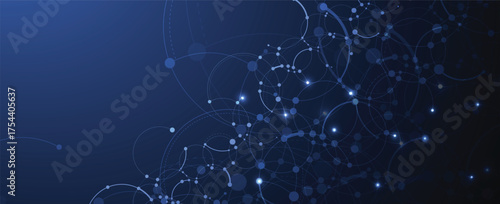 Technology science concept banner. Molecular technology structure with digital overlay