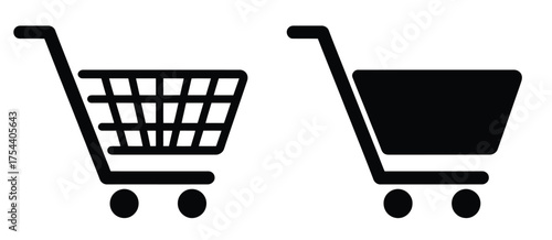 Two clean minimalist shopping cart icons vector illustrations scalable eps graphics for e-commerce and retail silhouette vector illustration white background