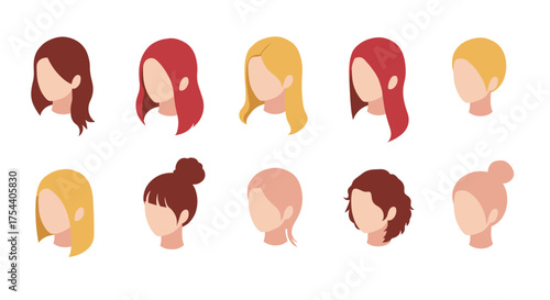 Flat style female hairstyles collection with diverse colors and cuts