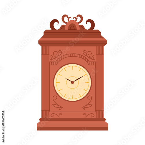 Elegant isolated Victorian mantel clock with ornate wood design for vintage decor concepts vector illustration