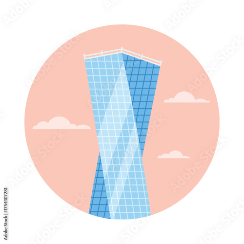 Icon of a modern twisted skyscraper in the UAE, isolated on a white background vector illustration