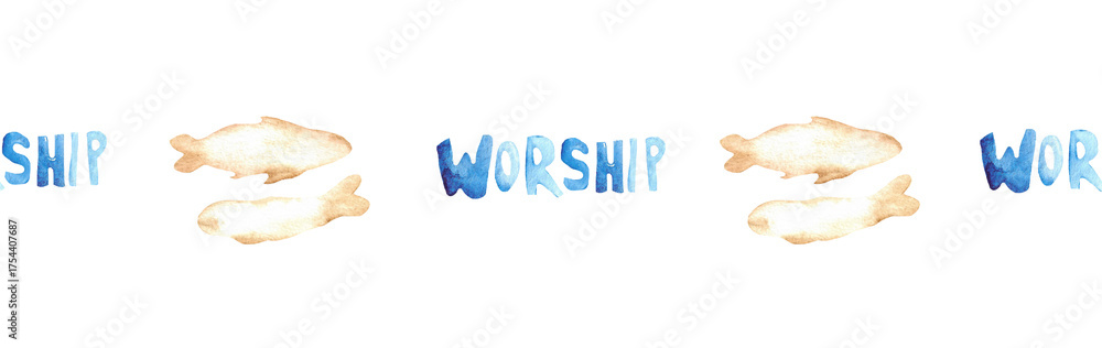 Fototapeta premium Watercolor Christian border.Watercolor hand-drawn border.