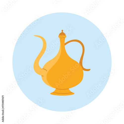 Golden Arabic dallah coffee pot isolated on white background, symbolizing UAE culture vector illustration