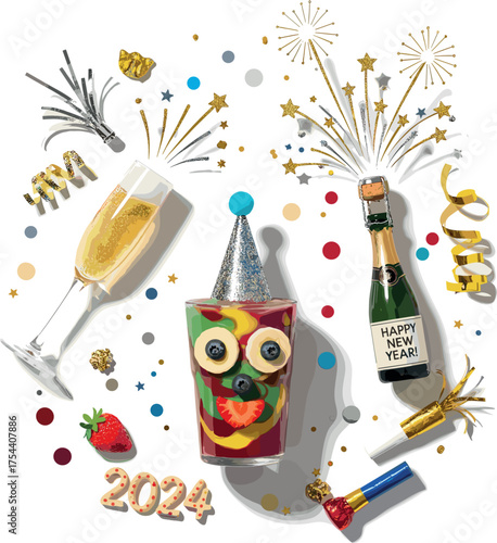 Festive new year s eve celebration with champagne and candy creation