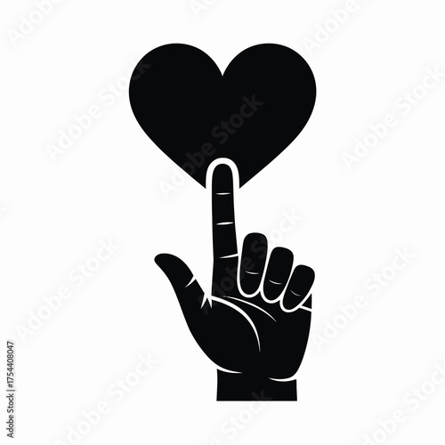 Scalable vector illustration of a hand touching a heart shape for declarative design projects silhouette vector illustration white background