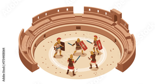 Ancient roman gladiators in isometric colosseum arena