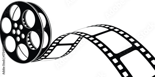 Abstract minimalist black and white vector film reel and strip illustration scalable eps icon design silhouette vector illustration white background