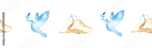 Watercolor Christian border.Watercolor hand-drawn border.