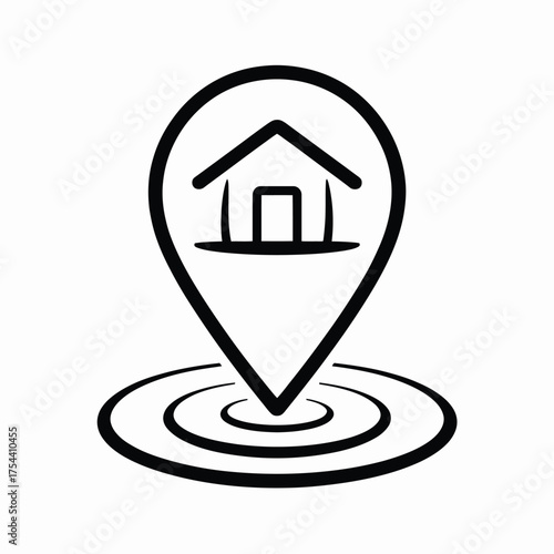 Minimalist line art house location pin vector illustration scalable eps icon for real estate and navigation silhouette vector illustration white background