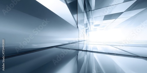 Futuristic Abstract Interior with Geometric Glass Planes and Bright Light