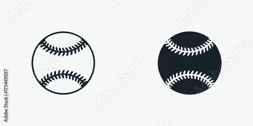 Two scalable vector illustrations of baseball balls in eps format for declarative graphics projects silhouette vector illustration white background