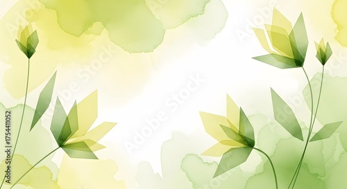 Soft watercolor floral background with green and yellow hues
