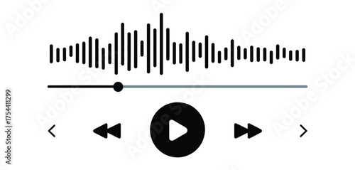 Modern audio player interface vector illustration with sound wave progress bar playback controls icon silhouette vector illustration white background
