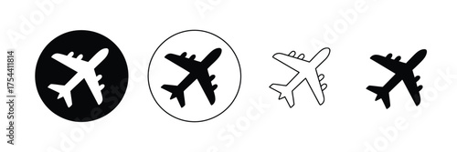 Set of four minimalist airplane icons showing different styles and resolutions scalable vector illustrations silhouette vector illustration white background