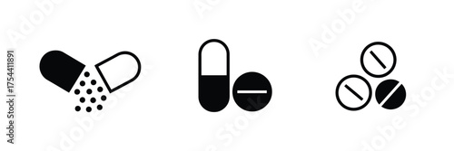 Set of minimalist pharmaceutical icons scalable vector graphics for eps format health and medicine silhouette vector illustration white background
