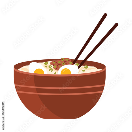 Traditional Taiwanese beef noodle soup with egg and chopsticks in an isolated bowl vector illustration
