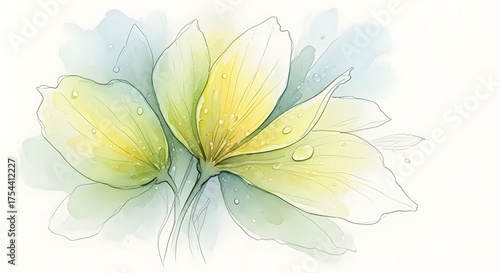 Delicate watercolor painting of a yellow flower isolated on white background
