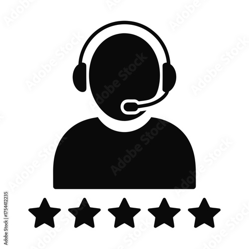 Vector silhouette customer service representative icon with five star rating scalable eps graphic silhouette vector illustration white background