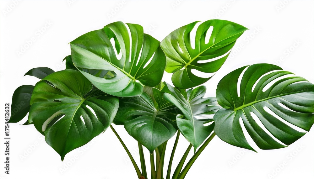 Fototapeta premium Green Leaves Of Monstera Or Split Leaf Philodendron Plant Monstera Deliciosa The Tropical Foliage Plant Bush Popular Houseplant Isolated On Tranparent Background