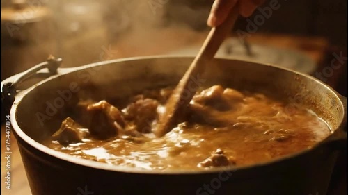 Wallpaper Mural Cooking Stew in a Cast Iron Pot on Vintage Stove Footage Torontodigital.ca