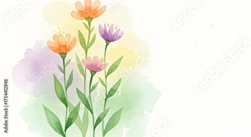 Watercolor painting of delicate flowers with soft background