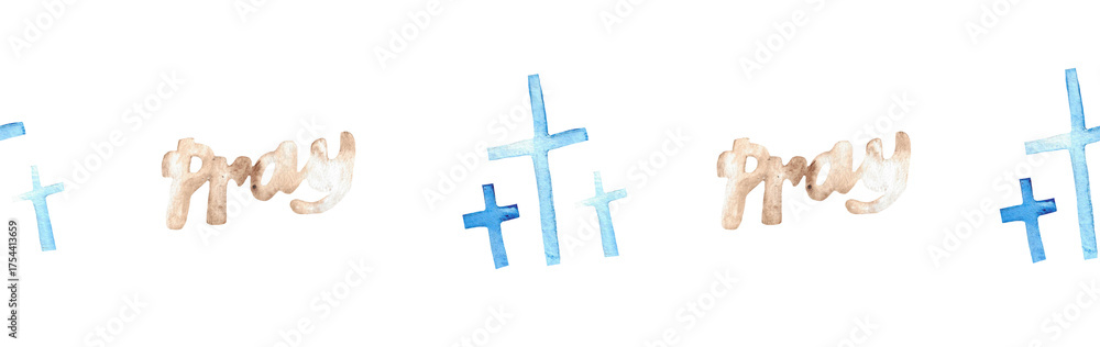 Obraz premium Watercolor Christian border.Watercolor hand-drawn border.