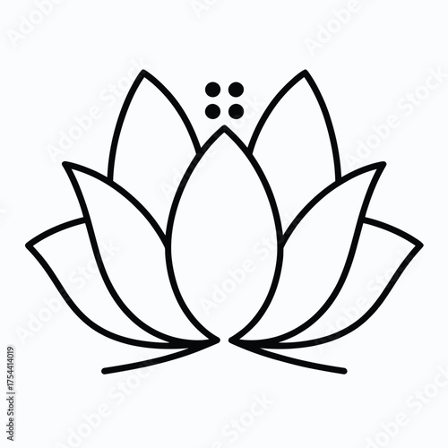 Asymmetrical lotus flower vector illustration scalable eps icon for decorative and spiritual design projects silhouette vector illustration white background