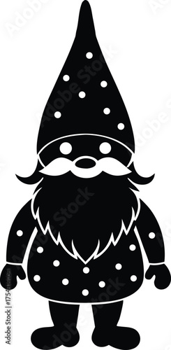 Christmas gnome silhouette Black silhouette gnome with dots on hat tunic
