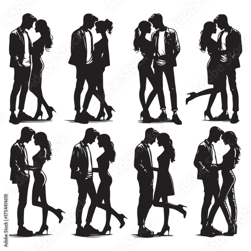 Romantic Couple Silhouettes in Love Poses