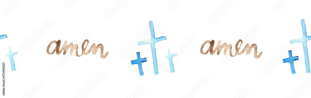 Obraz premium Watercolor Christian border.Watercolor hand-drawn border.