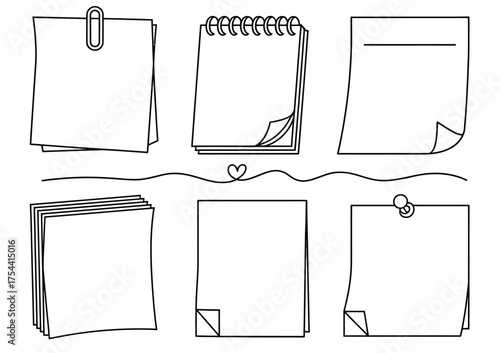 Six blank paper note sheets arranged vector illustration scalable eps icon for notes and reminders silhouette vector illustration white background