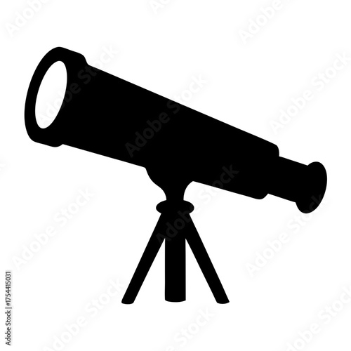 Black silhouette of a telescope on a tripod for astronomy viewing