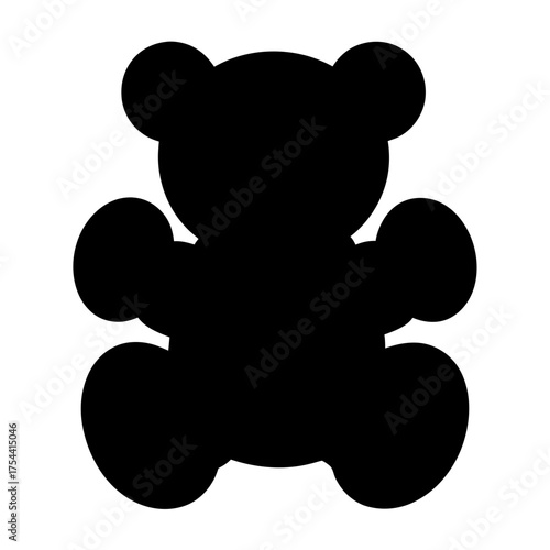 Silhouette of a cute teddy bear on white background, classic plush toy