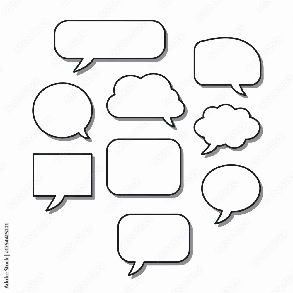 Fototapeta premium Collection of ten scalable vector speech bubble outlines for communication and design projects silhouette vector illustration white background