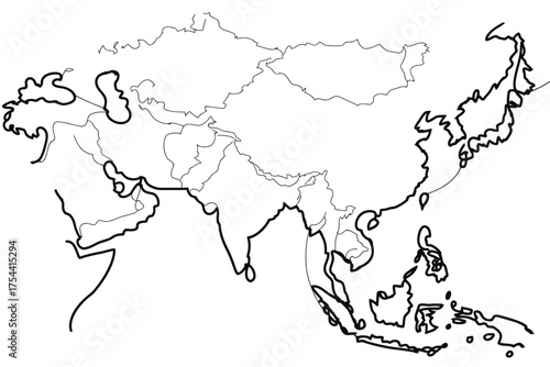 Scalable vector illustration of asia and surrounding regions in eps format for general use silhouette vector illustration white background