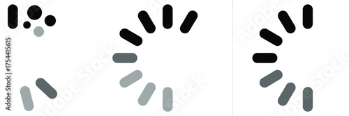 Abstract loading spinner animation vector graphic three horizontal sections scalable eps icon silhouette vector illustration white background