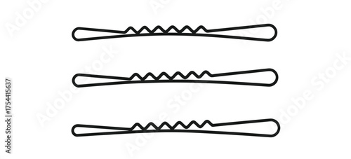 Three identical bobby pins vector illustration for hair styling and beauty applications scalable eps silhouette vector illustration white background