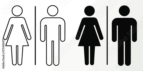Vector graphics representing male and female figures in outline and solid styles for signage and information design eps silhouette vector illustration white background