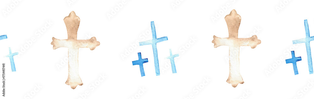 Obraz premium Watercolor Christian border.Watercolor hand-drawn border.