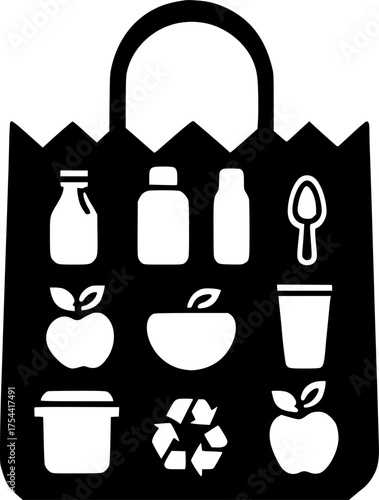 Reusable grocery bag Icon with clean typography sign, symbol, vector, art