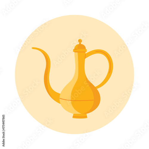 Isolated Turkish coffee pot icon in round style for culture, travel, or food vector illustration