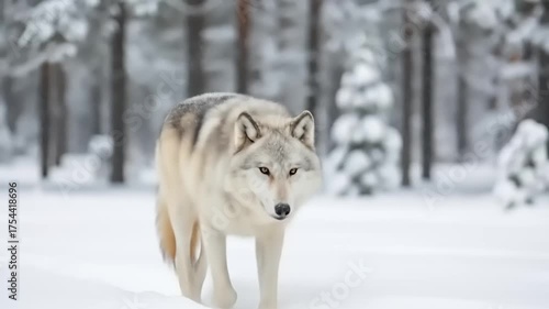 Majestic Wolf Strolling Through a Snowy Winter Wonderland.