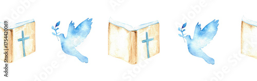 Watercolor Christian border.Watercolor hand-drawn border.