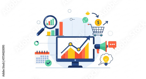 Digital marketing strategy concept business analysis, planning, management, realization ideas seo, ecommerce, social paid adveting, converting