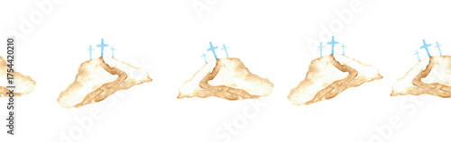 Watercolor Christian border.Watercolor hand-drawn border.