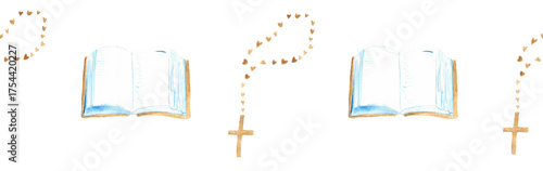 Watercolor Christian border.Watercolor hand-drawn border.