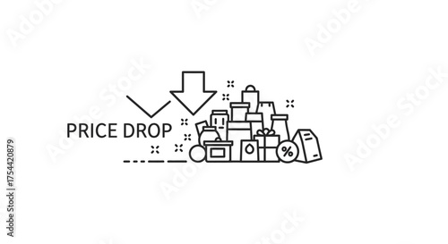 Price drop promotion with various products and percentage discount offer.