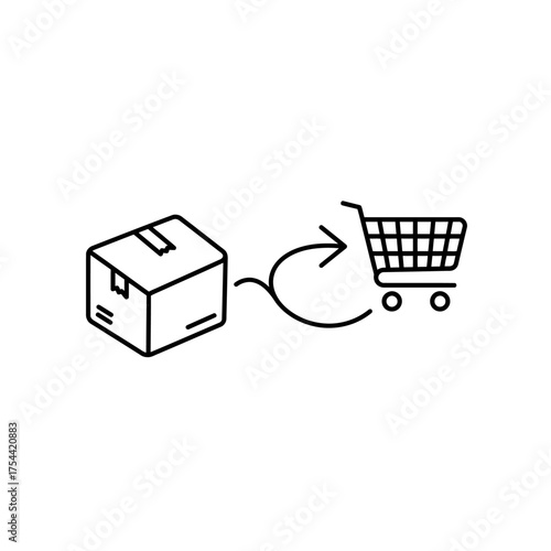 Package delivery to shopping cart icon representing ecommerce logistics.