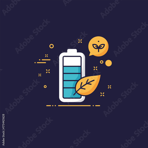 Eco-Friendly Energy Icon Battery, Leaf, and Plant Symbolizing Sustainable Power Solutions